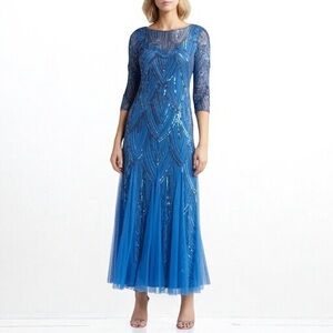 🌻NEW w.tag Pisarro Nights Illusion Sleeve Beaded A-Line Gown Size 2 {{flaw}}